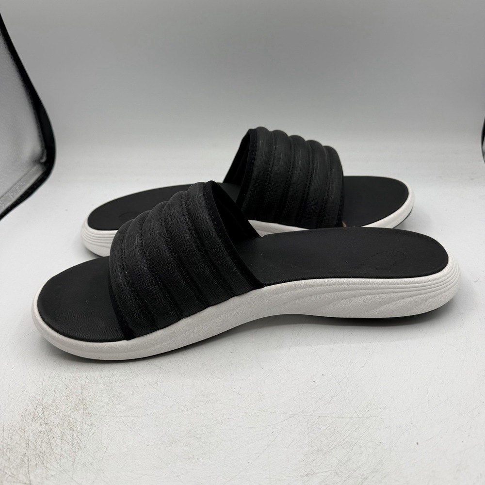 Olukai Komo Slides Men's Size 15 Black White Cushioned Beach Sandals Slip On NWT - Picture 3 of 11